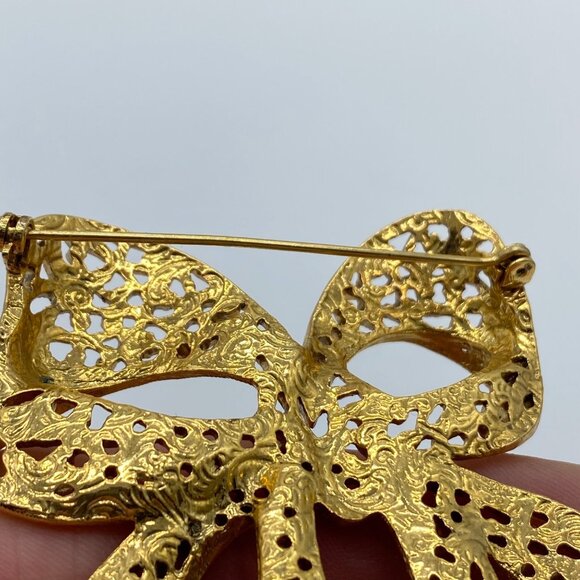 Vtg Large 3" Gold-Tone Filigree Bow Ribbon Brooch Statement Pin 1928 Jewelry Co - Picture 8 of 8